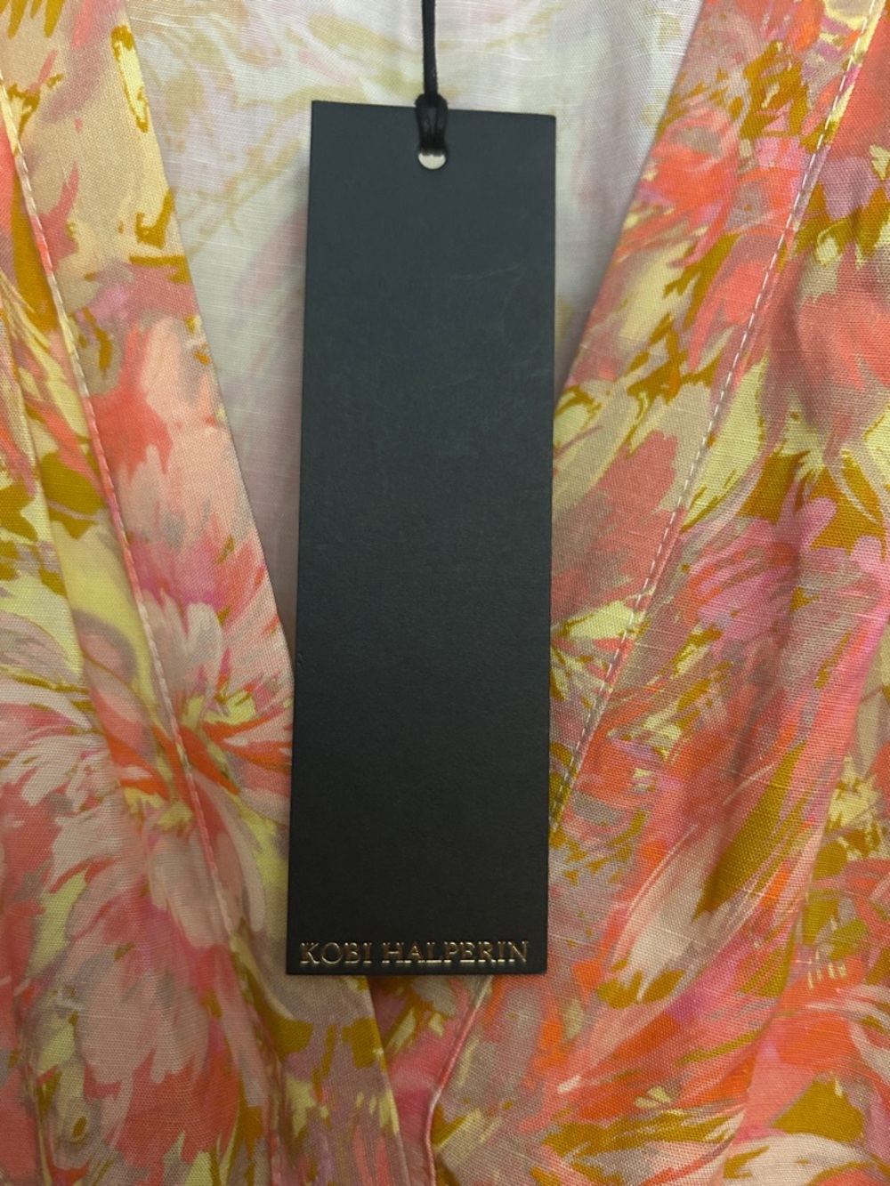 Kobi Halperin Pink and Mustard Floral Tie-Waist Long Sleeve Dress (name brand) - Picture 3 of 3